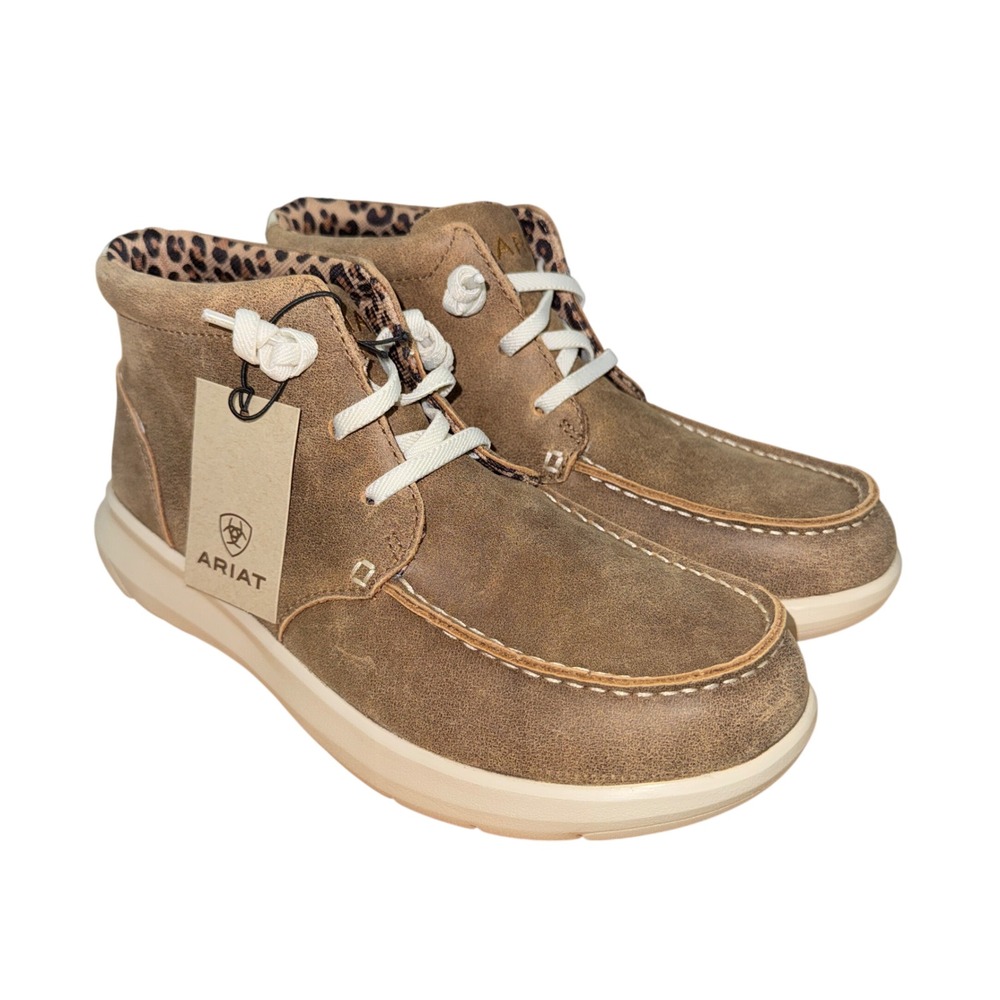 NEW Ariat Hilo High Top Women 6.5 Sneakers Brown Bomber Leather Leopard 10061169